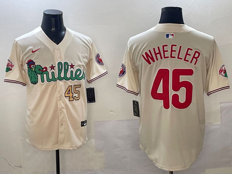 Men Philadelphia Phillies #45 Wheeler Cream Three generations Joint Name Game 2025 Nike MLB Jersey style 3